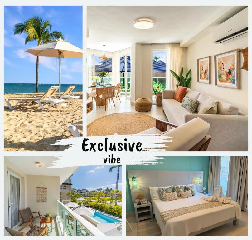 a collage of photos of a living room and a villa at Oceanfront Paradise Beach Resort Escape in San Felipe de Puerto Plata