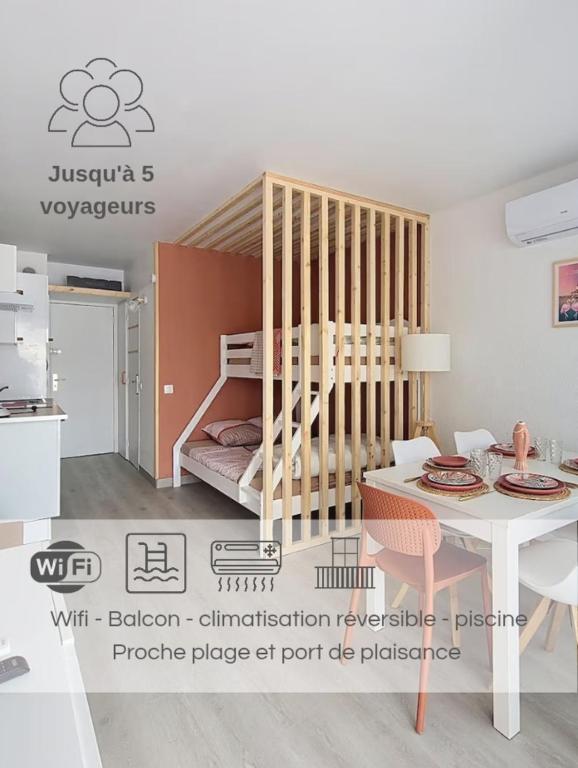 Jardins du Port B1019 Studio RDC clim loggia parking Wi-Fi piscine