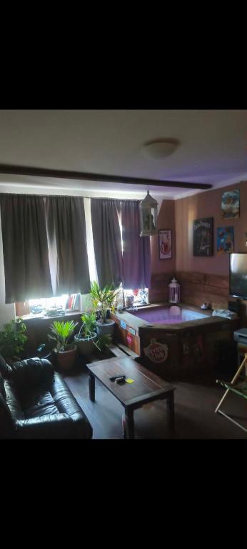 a living room with a couch and a table at Druhý domov in Podmokly