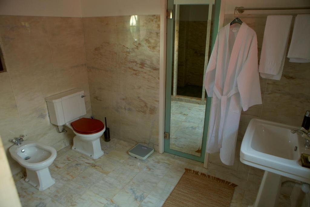 a bathroom with a toilet and a shower and a sink at Quinta Santo António in Sintra