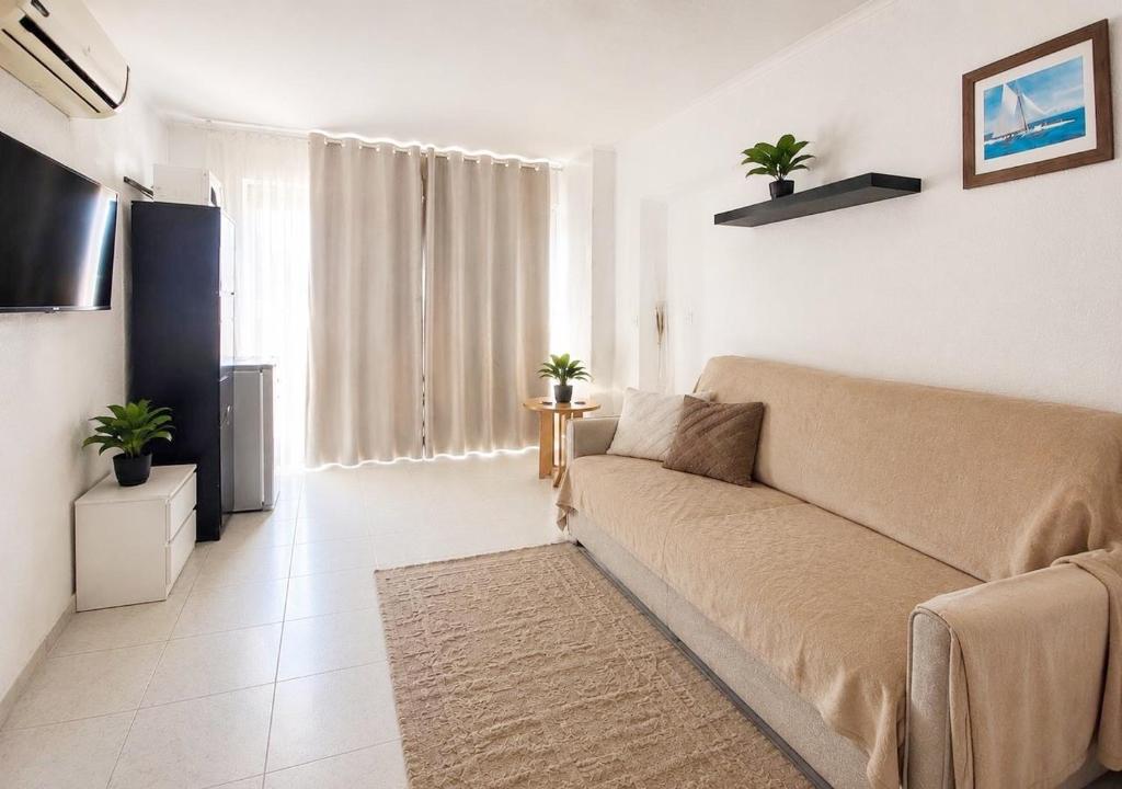 a living room with a couch and a television at Estudio Torreblanca in Torrevieja