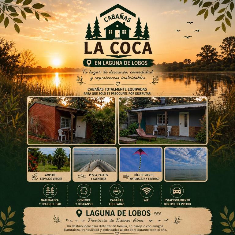 a flyer for la coca cola resort and house at cabañas LA COCA in Lobos