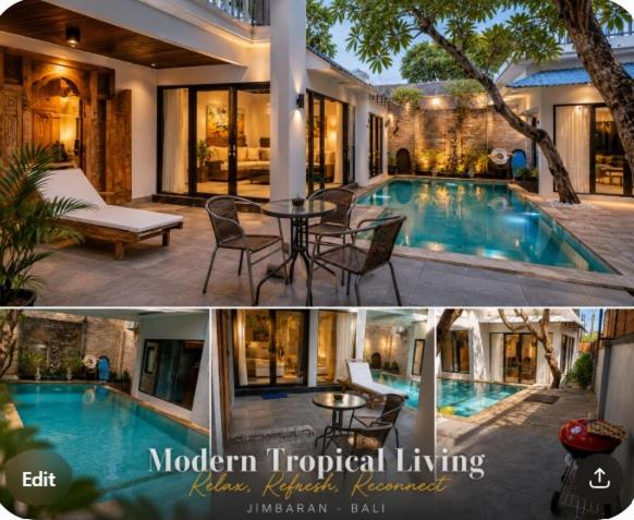 two pictures of a house with a swimming pool at Luxury Marshanda villa in Jimbaran