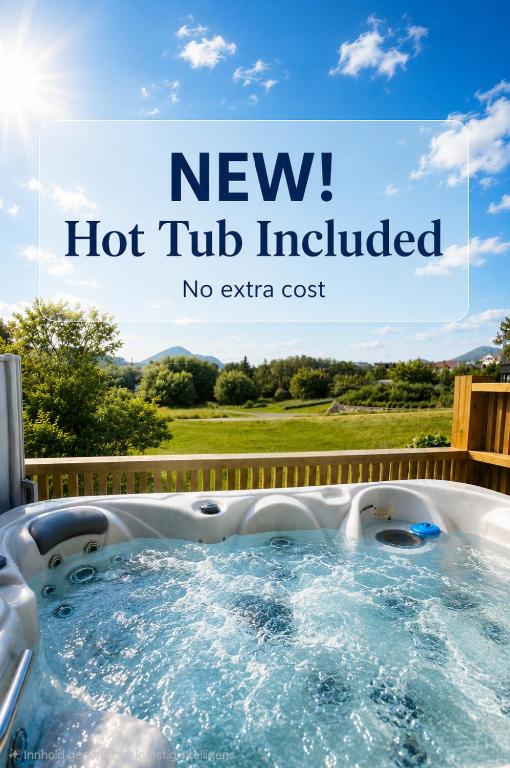a hot tub installed in a backyard with the text new hot tub included at Fygle living in Vestvågøya