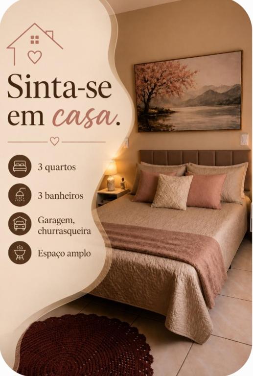 a sign for a bedroom with a bed in a room at Recanto Sossego Wi-Fi 3 quartos 3 banheiros 2 chuveiros Espaço amplo churrasqueira in Espirito Santo Do Pinhal