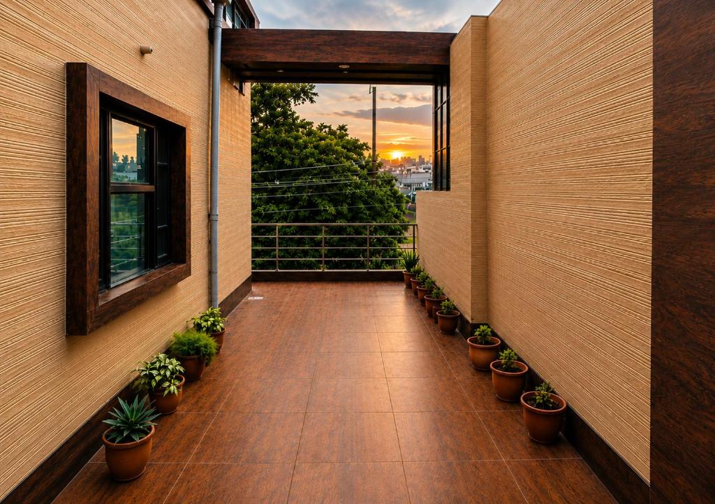 a balcony with potted plants on the side of a building at Nature View Retreat in Rishīkesh