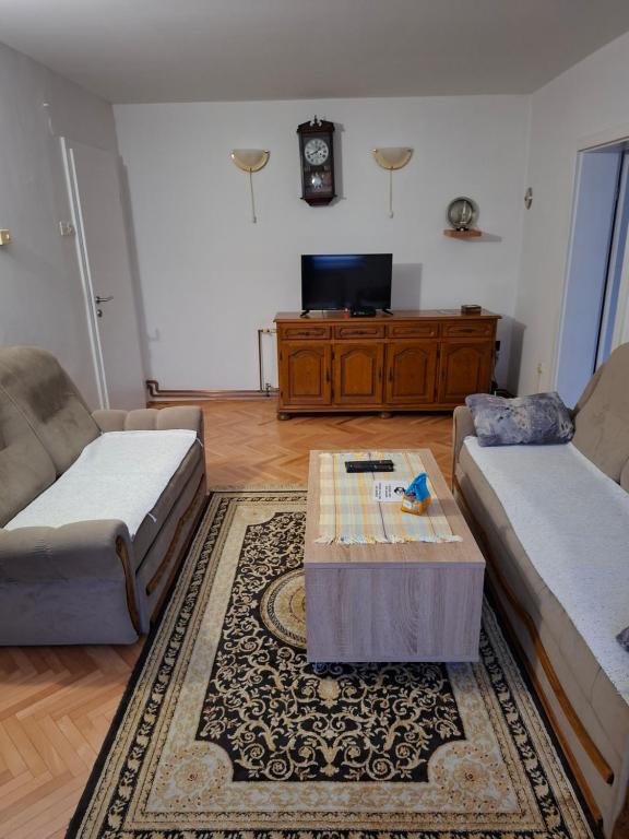 a living room with two couches and a coffee table at Apartman Mickey in Sarajevo