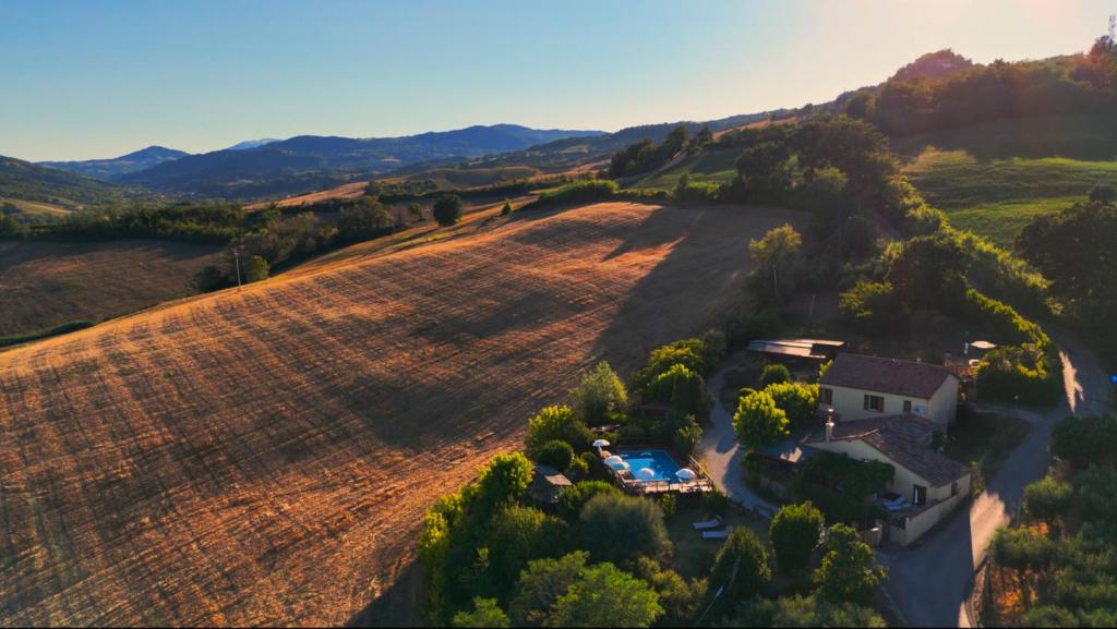 an aerial view of a house in a vineyard at Relais B&B Betty Bike in Sasso Feltrio