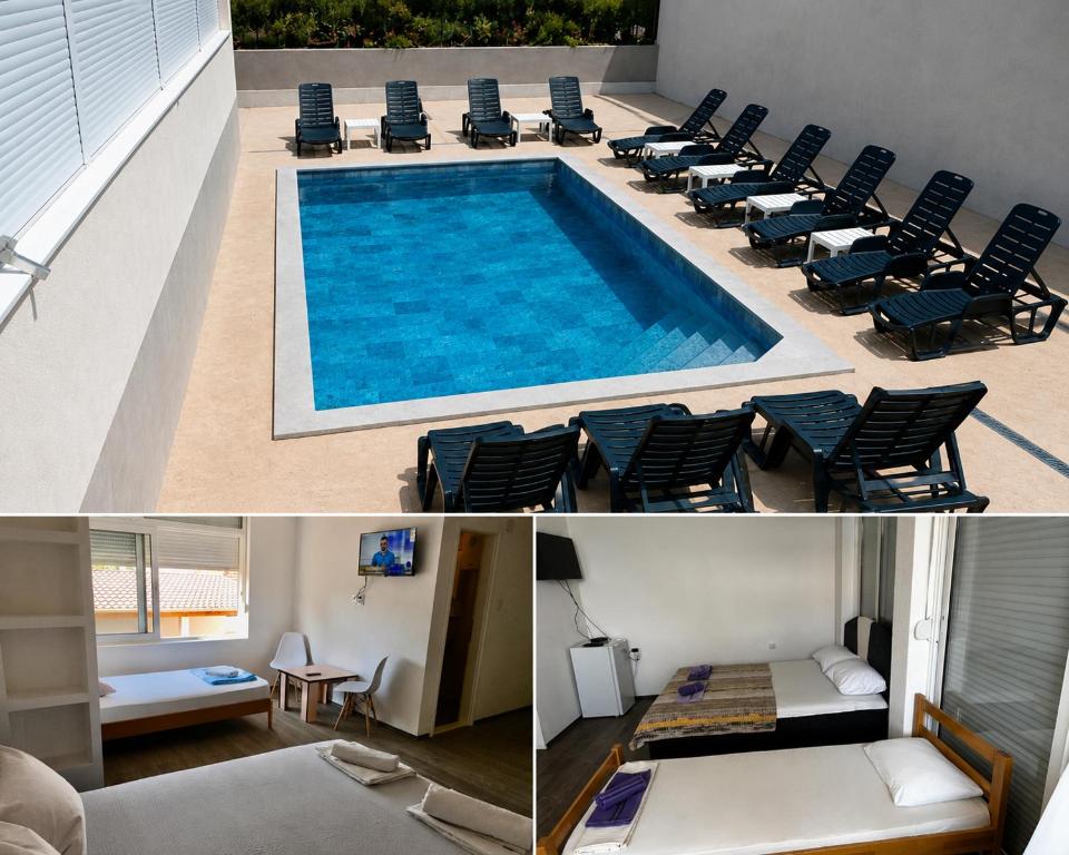 a large swimming pool with chairs and a room at Rooms M2 in Trebinje
