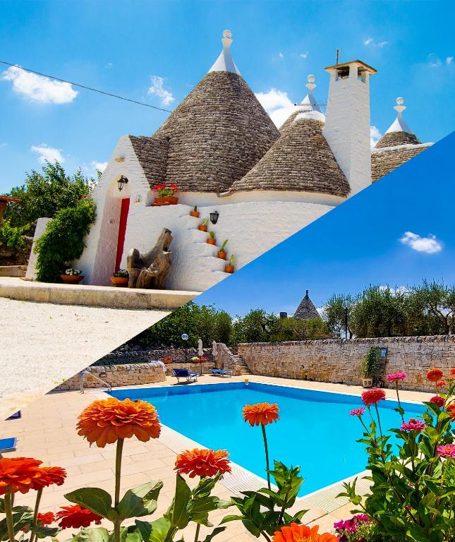 a collage of two pictures of a resort at Il Trullo Pellegrini in Locorotondo