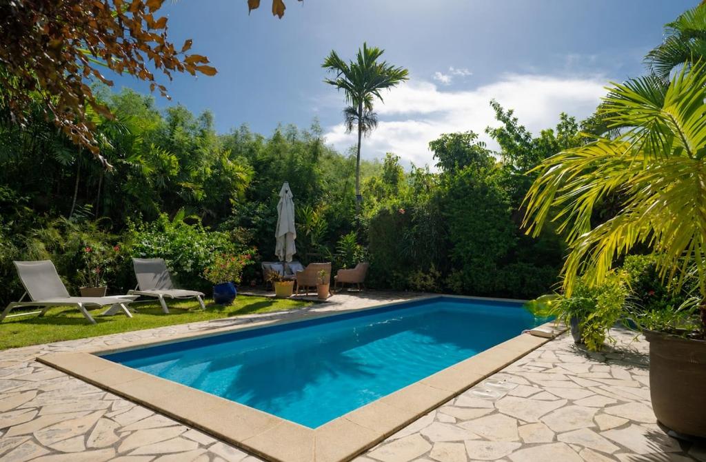 a swimming pool in the yard of a house at Kaz'Iguan in Saint-François