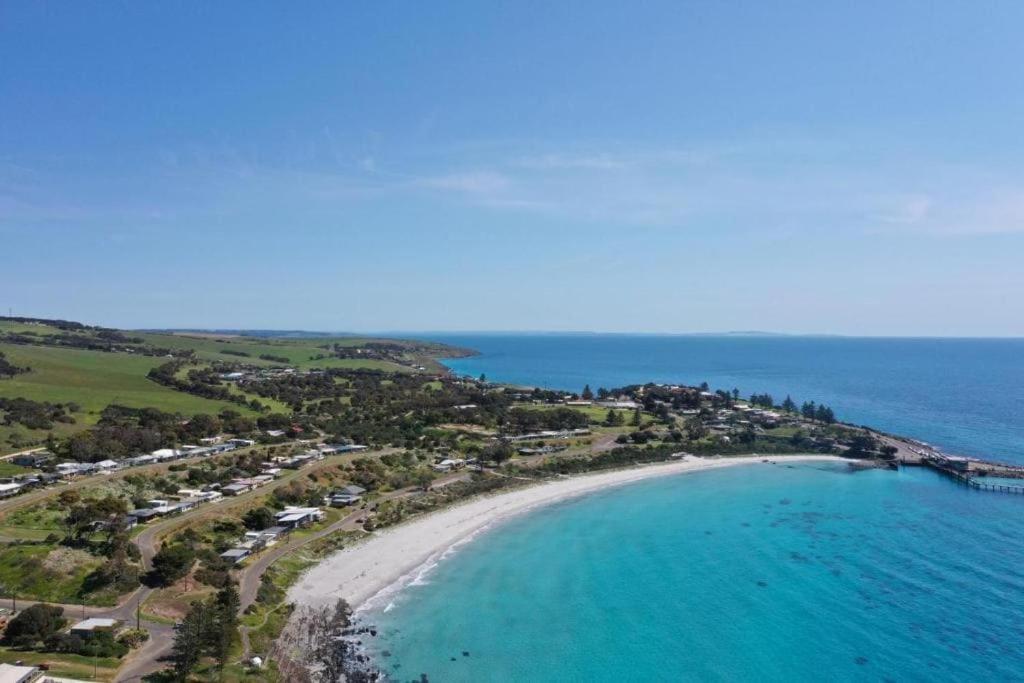 an aerial view of a beach and the ocean at Stunning sea views & golf course in Penneshaw