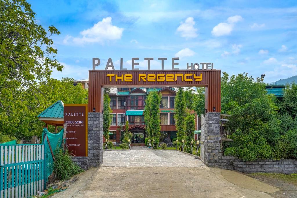 a gate to the resort with a sign that reads palete hotel at Palette Hotel Regency Valley View Pahalgam By CheckIn in Batakūt