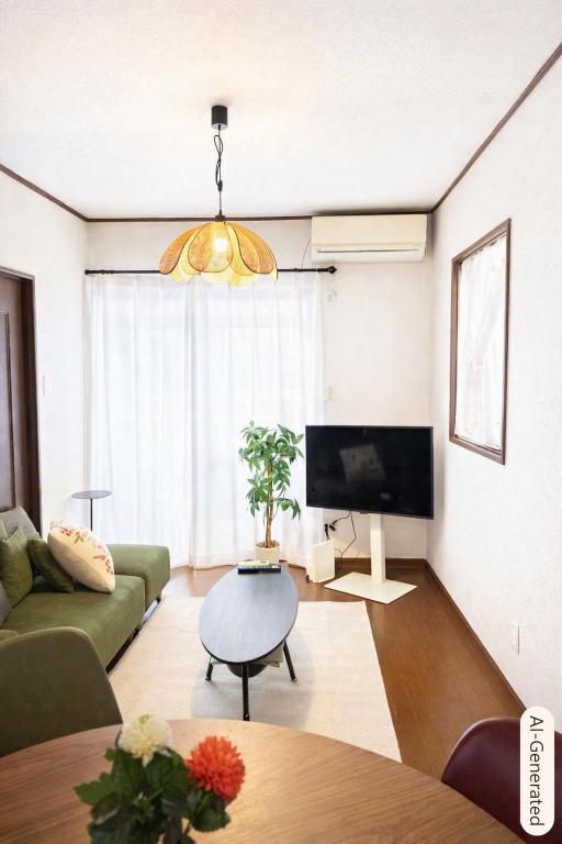 a living room with a couch and a tv at 一棟貸 風kaze in Ogaki