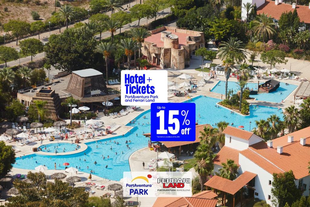 an aerial view of a hotel resort with pools at PortAventura Hotel El Paso - Includes unlimited access to PortAventura Park & 1 access to Ferrari Land in Salou