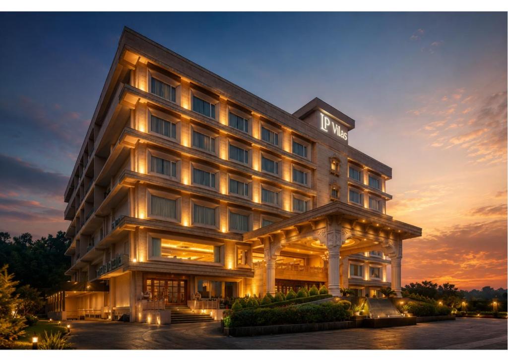 a rendering of a hotel building at dusk at LP Vilas Dehradun in Dehradun