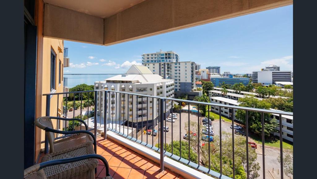 a balcony with a view of a city at Esplanade 88 in Darwin