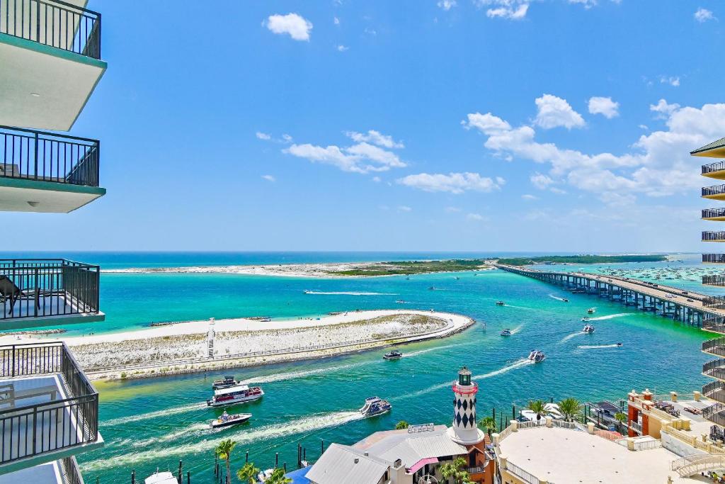 a view of a harbor with boats in the water at Breathtaking Views Emerald Grande 3BR,2BA 904E in Destin