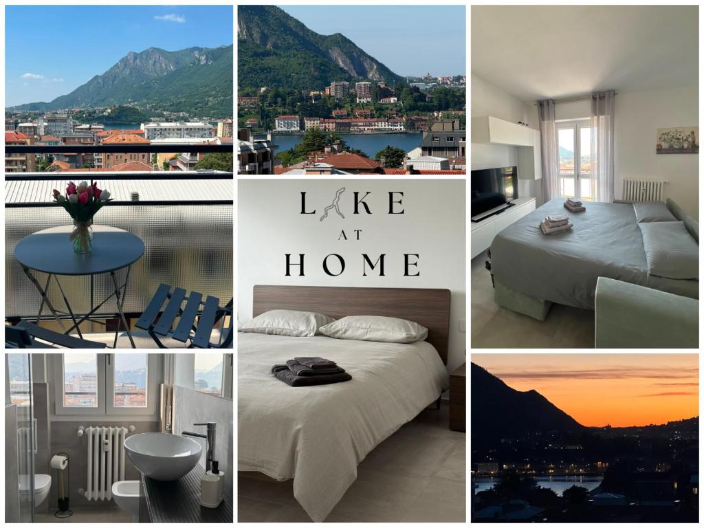 a collage of photos of a room with a bed and a view at Lake at Home in Lecco