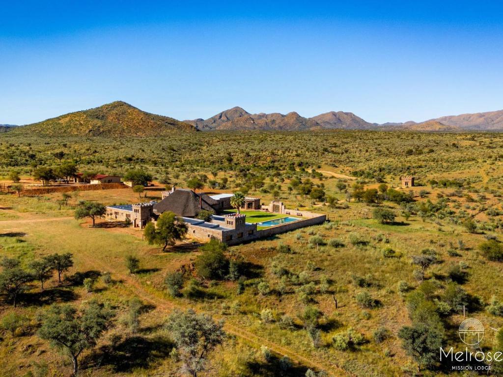 an aerial view of a house in the middle of the desert at Melrose Mission Lodge in Prospect
