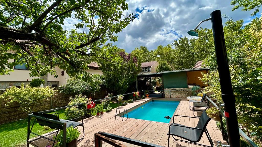 a backyard with a swimming pool and a house at Black and Ginger Residence in Zrenjanin
