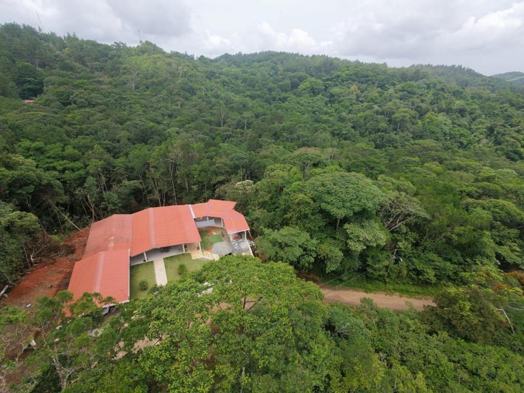 an aerial view of a house in the middle of a forest at Rustic House in Cerro azul in Cerro Azul