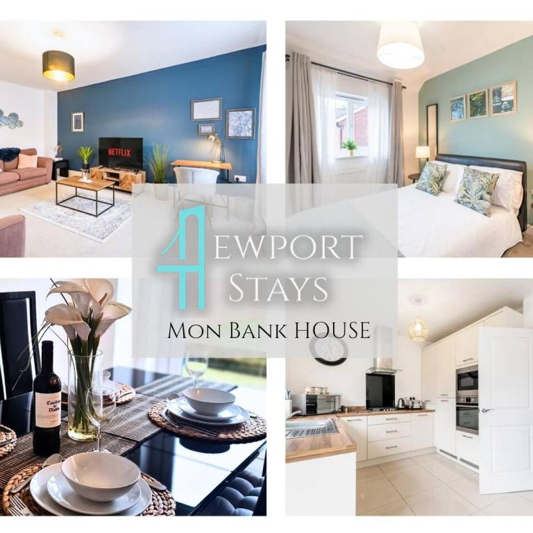 a collage of four photos of a room at Convenient & cosy 3 bed house in Newport