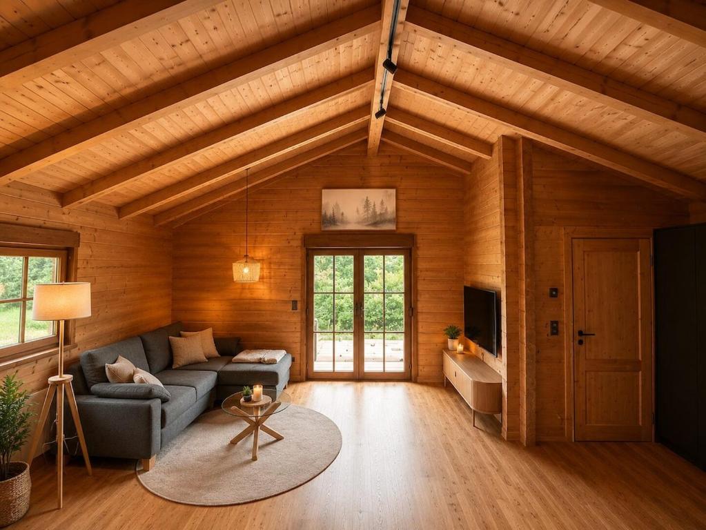 a living room with a couch and a tv at Gerhelm 3 in Velden