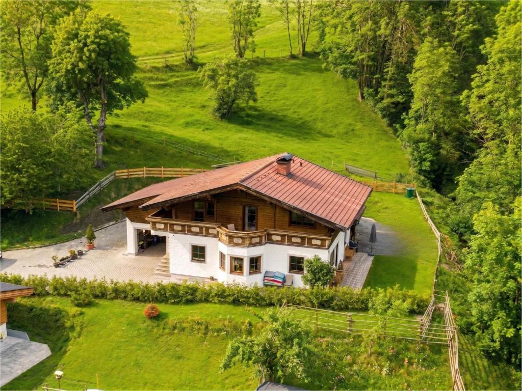 an aerial view of a house on a hill at Barney in Rauris