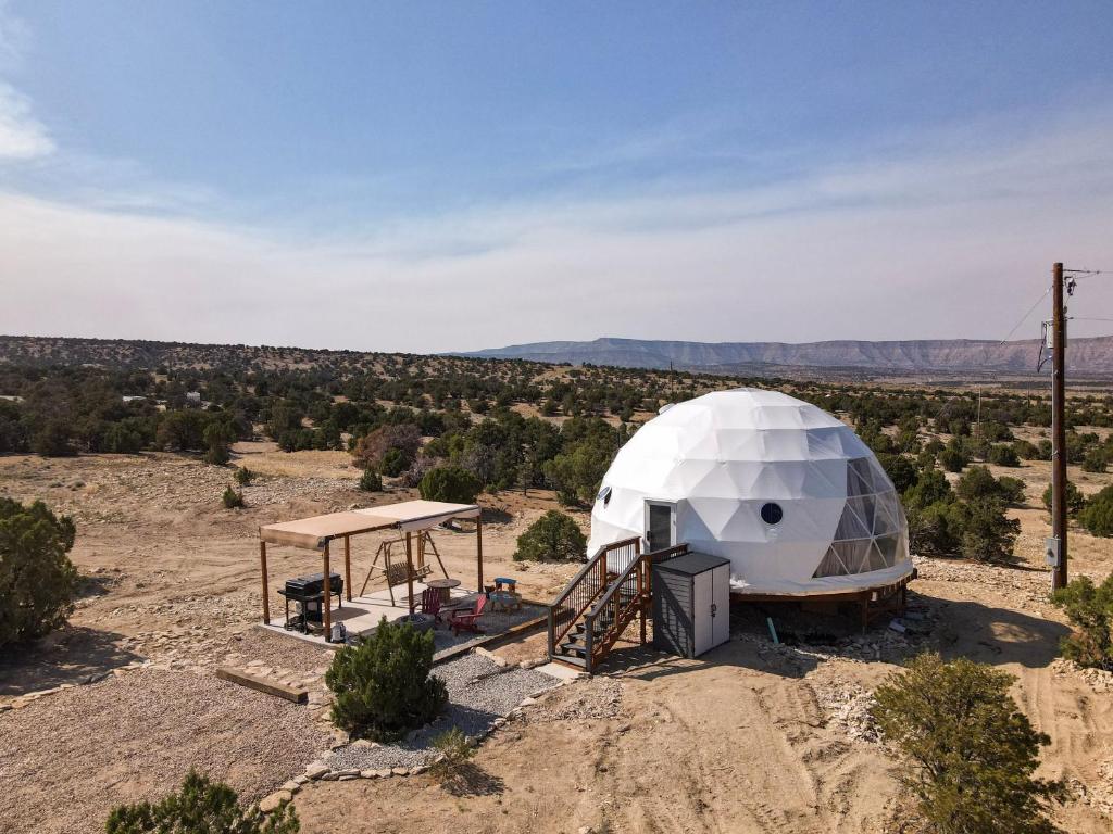 a dome tent in the middle of the desert at Dome on the Range in Duchesne