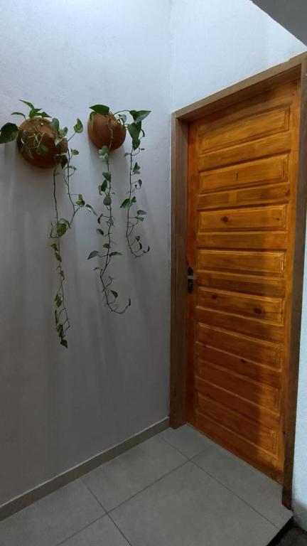 a room with two plants on the wall next to a door at Apartamento, 88 in Cabo de Santo Agostinho