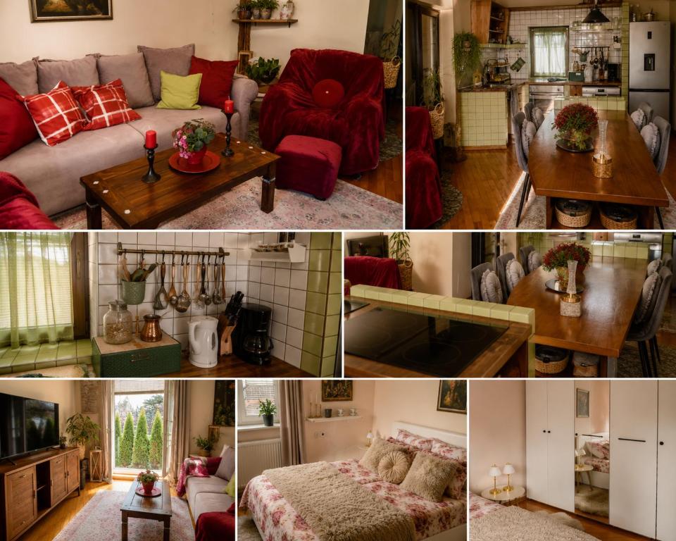 a collage of four pictures of a living room at Apartment Baci in Rose resort in Ljubljana