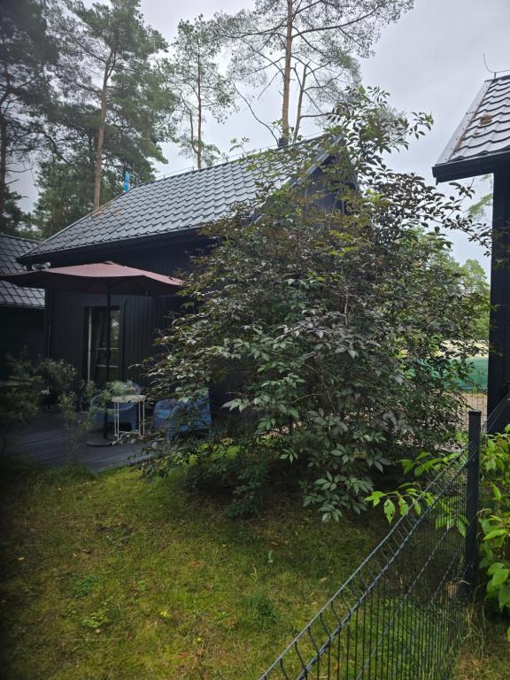 a house with a tree in front of a fence at Daglezji 170 in Dziwnów