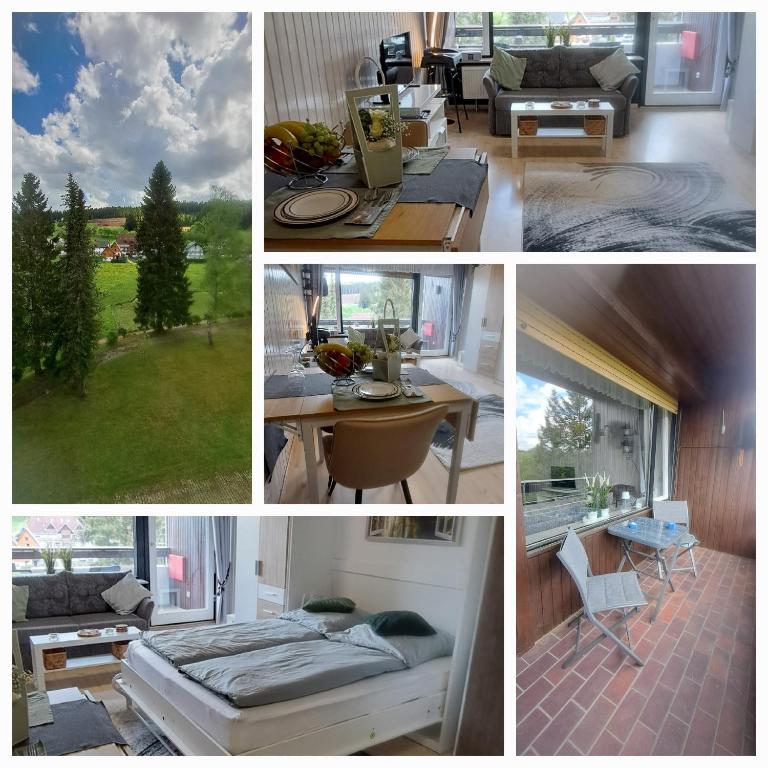 a collage of pictures of a living room and a kitchen at Quality Time auf 1000 Meter in Schönwald