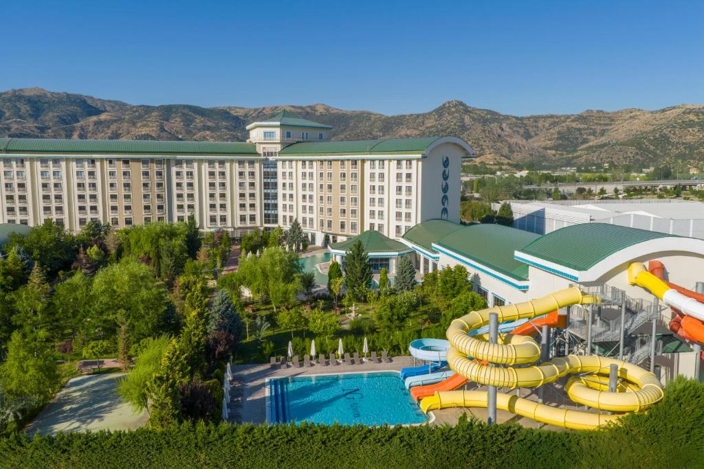 an aerial view of a resort with a water slide at NG Afyon Wellness & Convention in Afyon