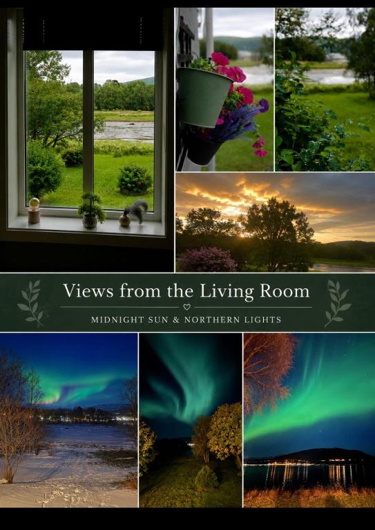 a collage of photos of views from the living room at Charming apartment with two bedroms and beautifull sea view in Fauske in Fauske