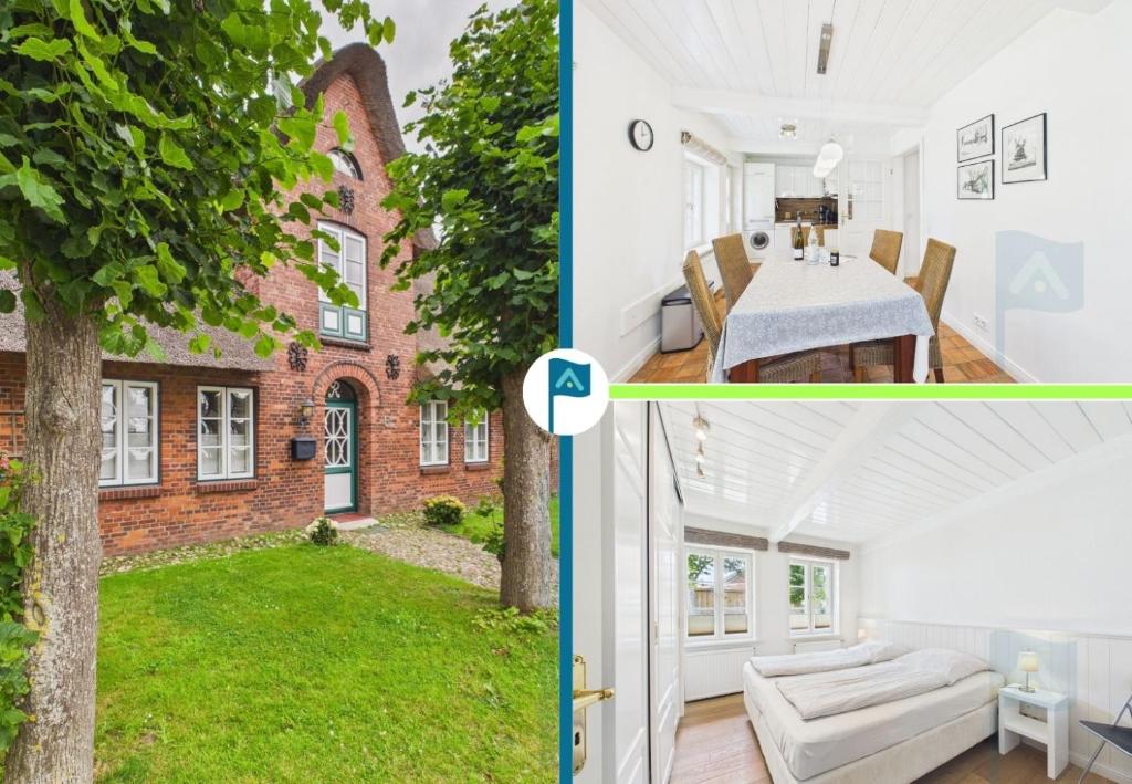 two photos of a house with a tree in the middle at Min aran in Oevenum