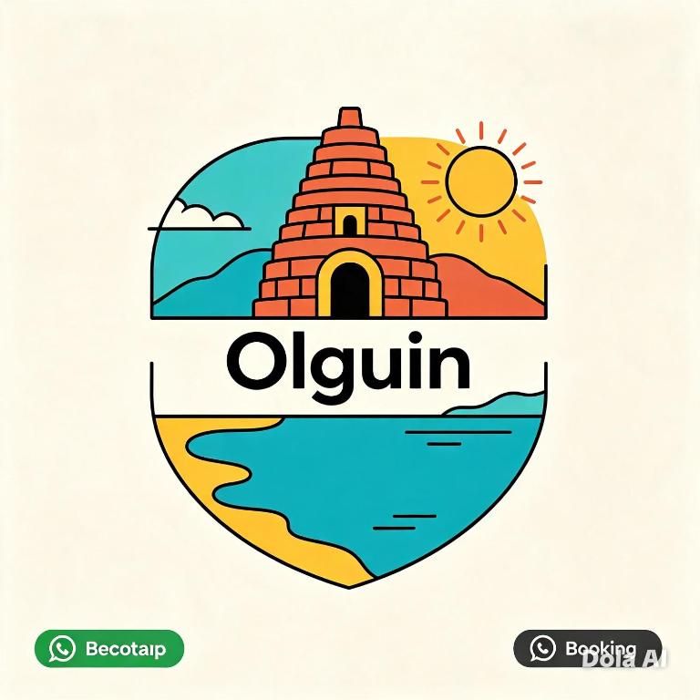 an illustration of the iconic sights of oahu in a shield at Olguin in Copacabana