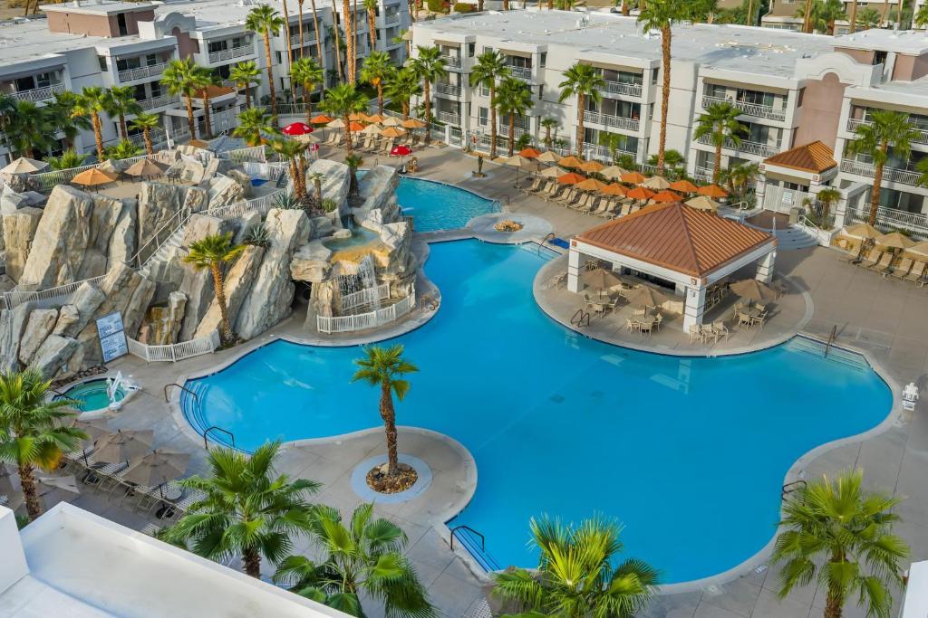 an aerial view of the water park at the resort at Hilton Vacation Club Palm Canyon Palm Springs in Palm Springs
