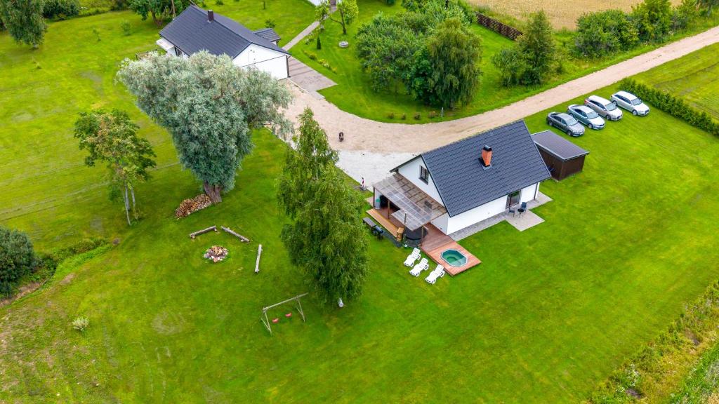 an overhead view of a home with a garage at Sepa puhkemaja in Pärnu