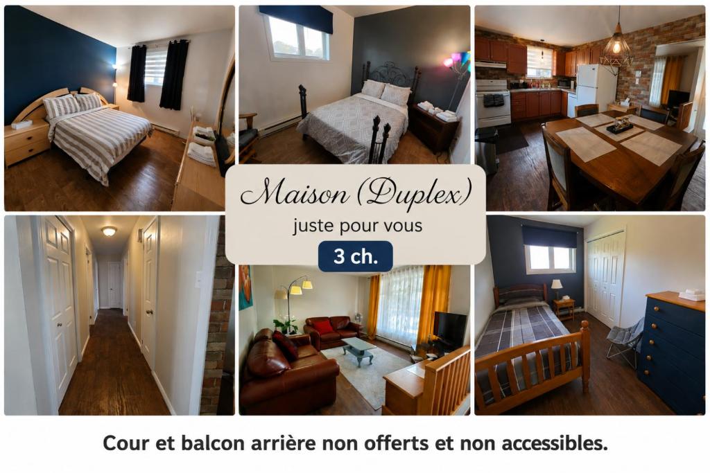 a collage of pictures of a living room and a kitchen at Maison St-Raymond Duplex in Matane