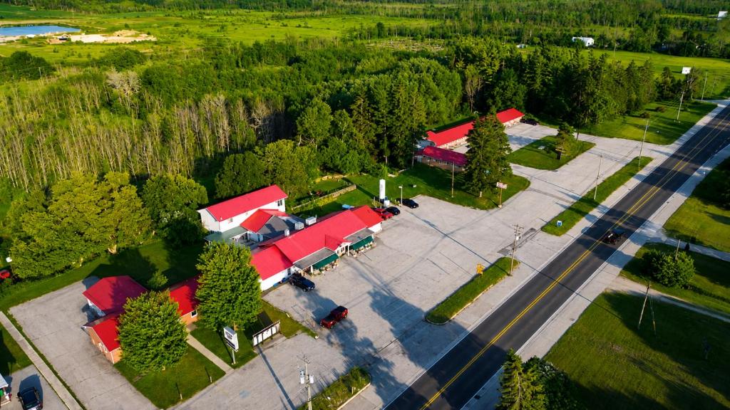 an overhead view of a building with red roofs at Top Notch Motel in Wiarton