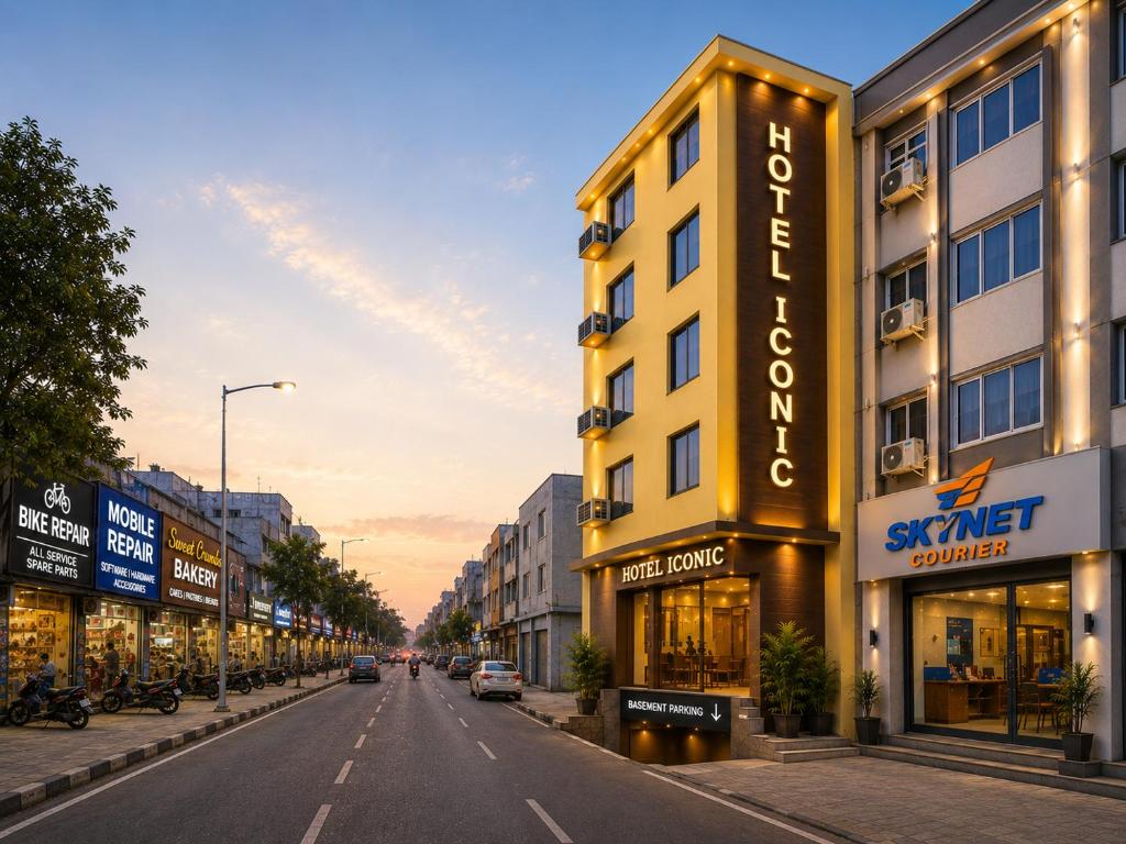 a street in a city with buildings at HOTEL ICONIC At Delhi International Airport in New Delhi