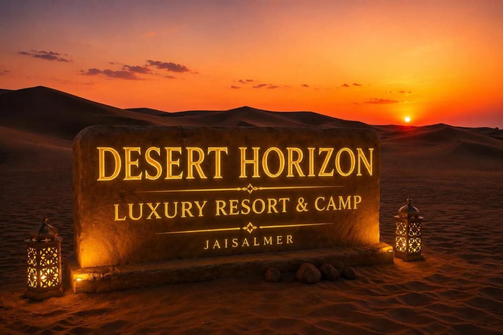a sign for the desert horizons luxury resort and camp at Desert Horizon Luxury Resort &Camp in Jaisalmer