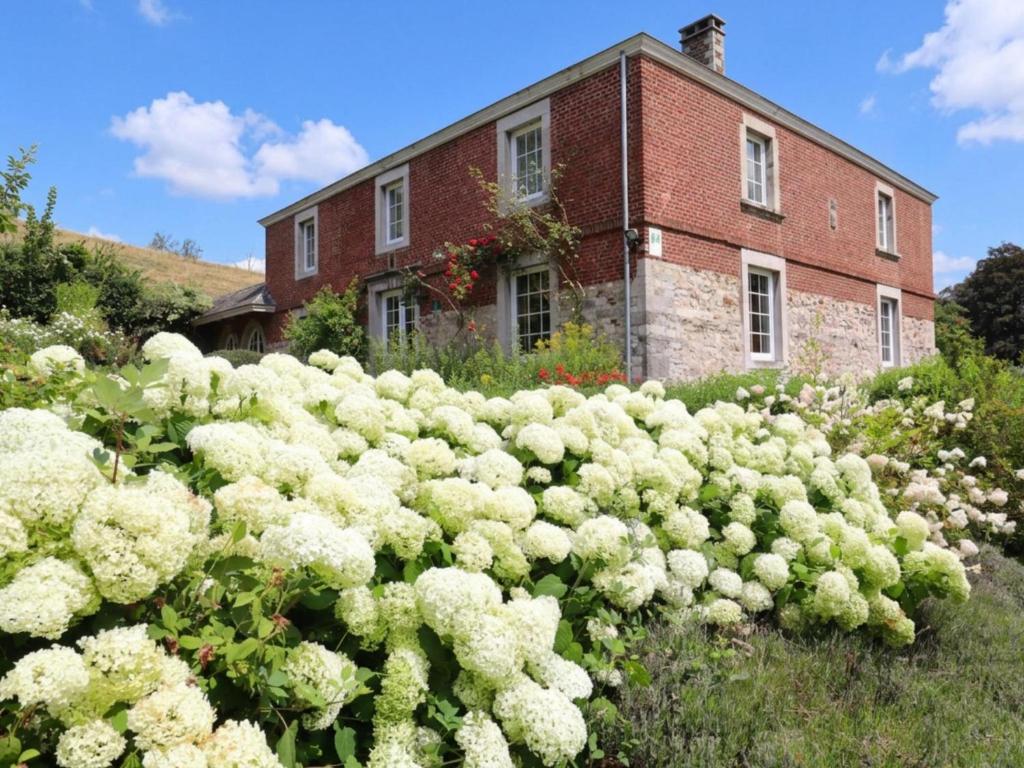 a field of white flowers in front of a building at La Dépendance du Château in Huy