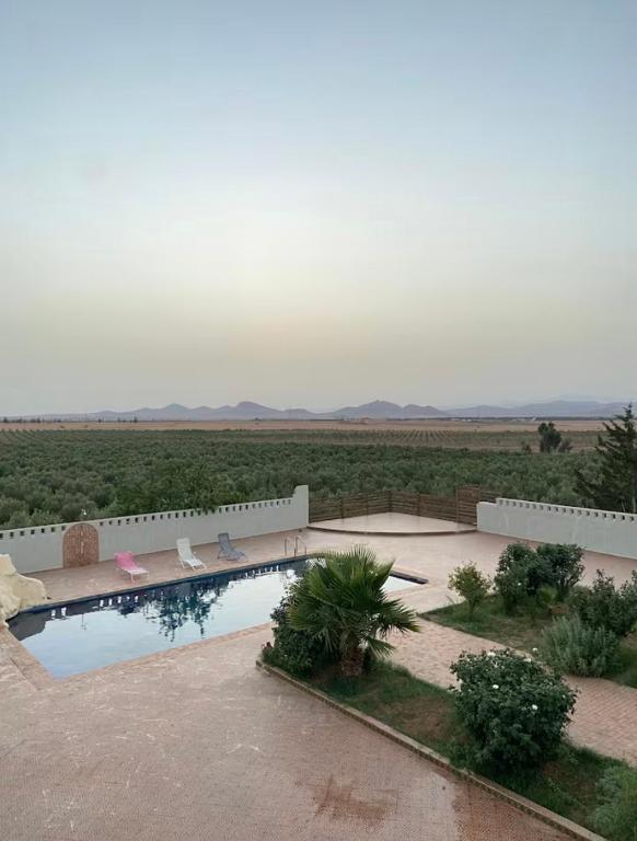 a swimming pool in the middle of a field at Ferme Paradiso, Route de Jerada, Sidi Moussa Lemhaya, Oujda in Oujda