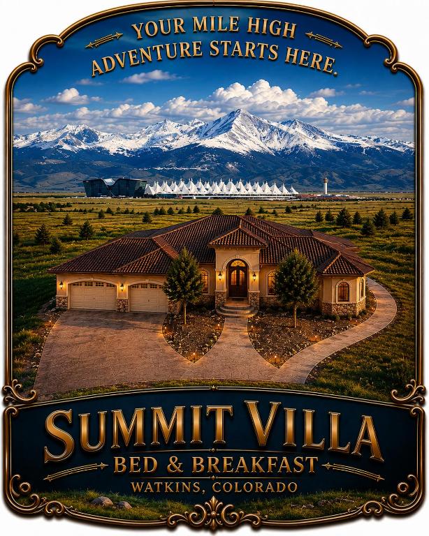 a sign for a house with a mountain in the background at Summit Villa BnB in Watkins