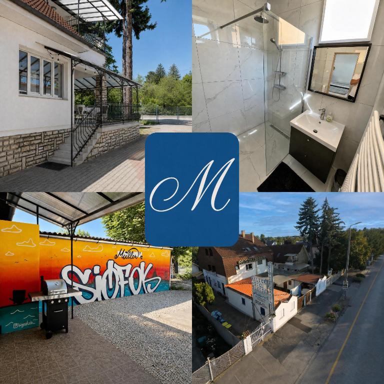 a collage of photos of a house at Müller's 1 in Siófok