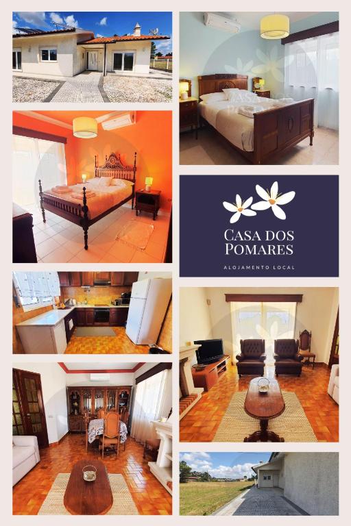 a collage of four pictures of a hotel room at Casa dos Pomares in Figueira da Foz