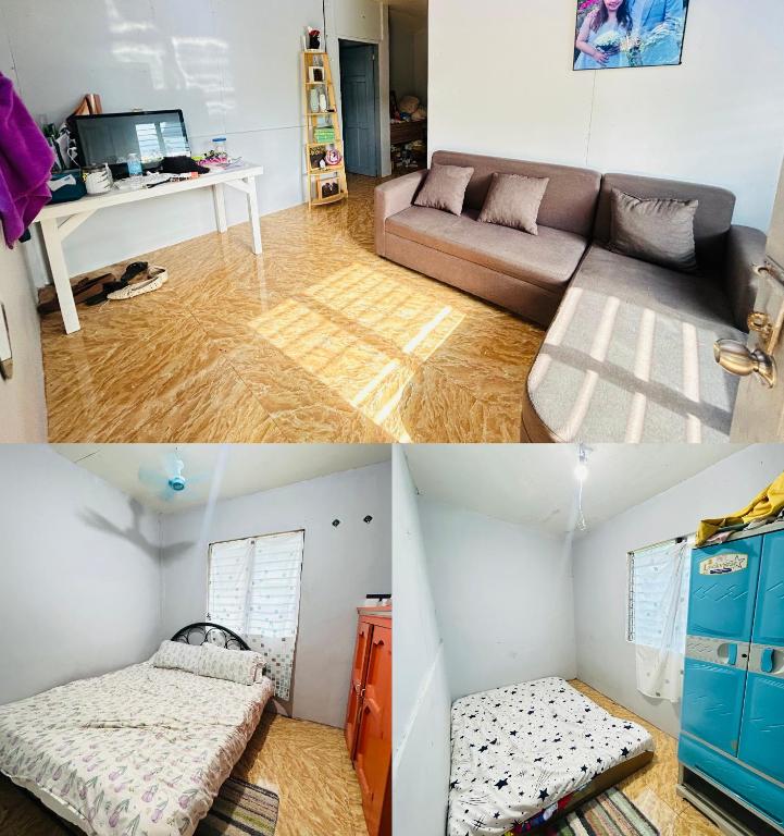 three pictures of a living room with a couch at RM's Tourist Inn in Carmen